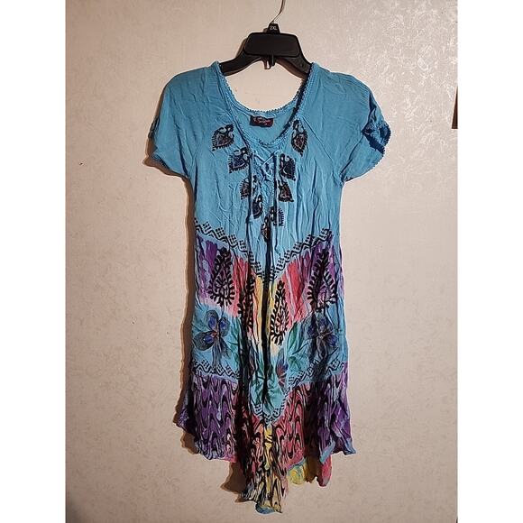 Royal Moda T-Unitalla Girls Full Length Dress Blue Aztec NO SIZE TAG SEE MEASURE - Picture 1 of 6
